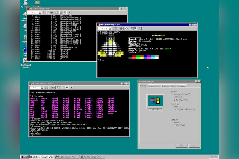 "Incredible trick": a girl runs modern Linux on Windows 95