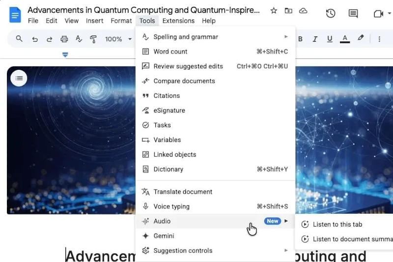 "Google Docs can now quickly summarize documents."