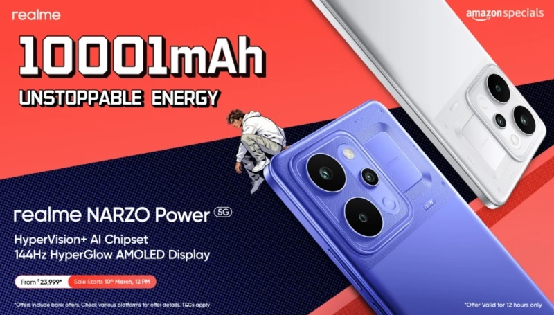 Realme released the Narzo Power 5G, equipped with a 10,001 mAh battery and priced at $305.