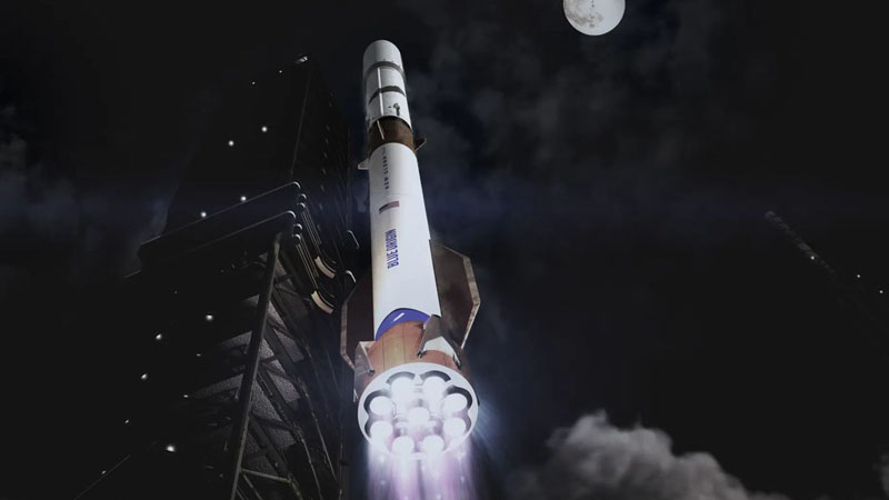 Blue Origin plans to launch 100 heavy New Glenn rockets annually to outpace SpaceX.