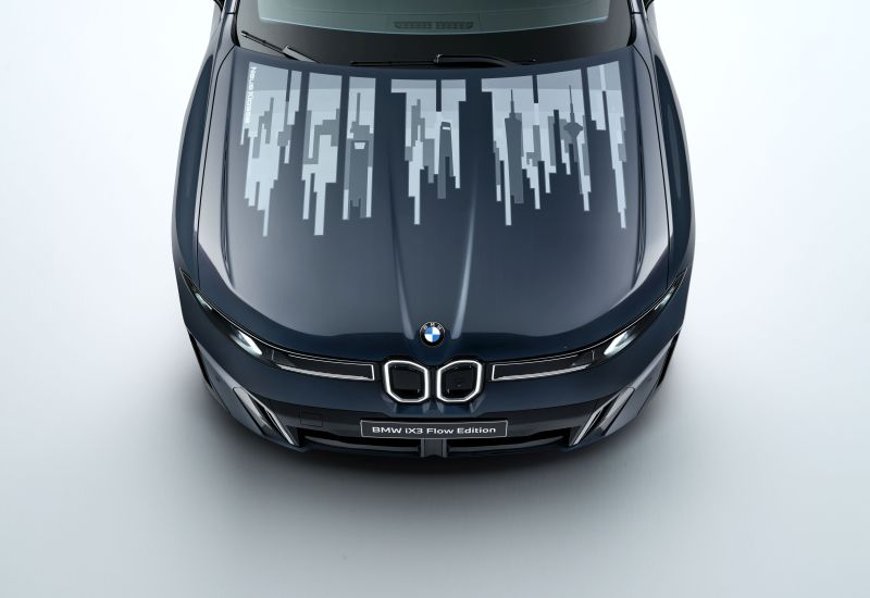 BMW iX3 Flow Edition showcases a hood that changes color using "electronic ink" technology.